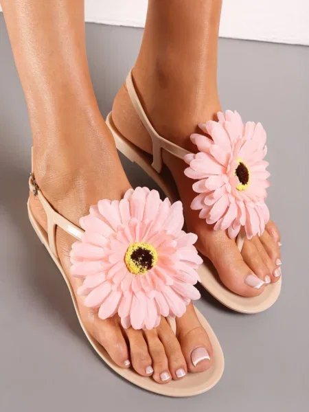 Sandale Japoneze Închis cu Floare Tristiva bej