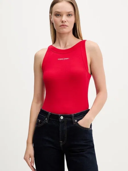 Tommy Jeans ženski crop top od pamuka s elastanom crvena