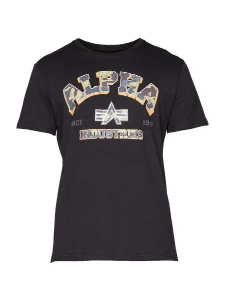 ALPHA INDUSTRIES Tricou College gri închis / kaki / portocaliu deschis negru