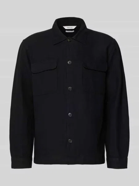 Koszula-kurtka o kroju relaxed fit z mieszanki lnu i bawełny model LEROY' Selected Homme czarna