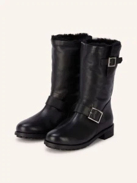 Jimmy Choo Motorkářské Kozačky / stříbrná černá