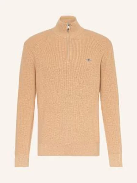 Gant Sweter Dzianinowy Typu Troyer beige beżowy