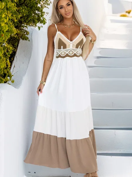 Długa sukienka maxi Numoco Basic boho bez ramiączek biała