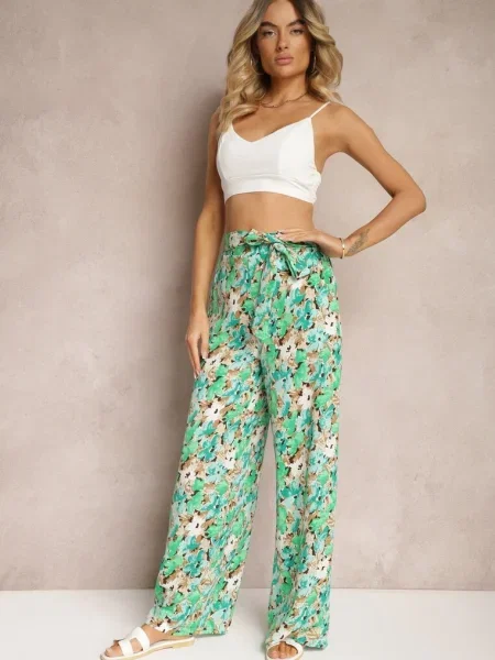 Pantaloni lungi cu picioare largi și cu din Omina verzi