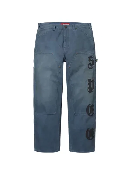 Pantaloni Supreme din piele cu aplicații albastru