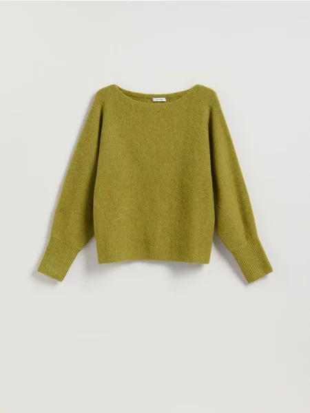 Reserved Sweter z domieszką wełny oliwkowy