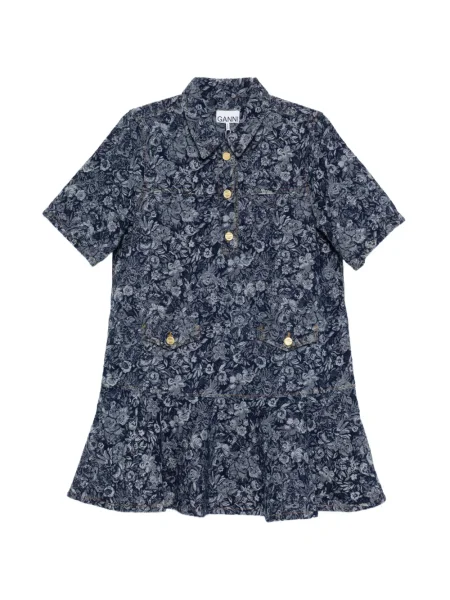 Sukienka Ganni w kwiatki garniturowa niebieska