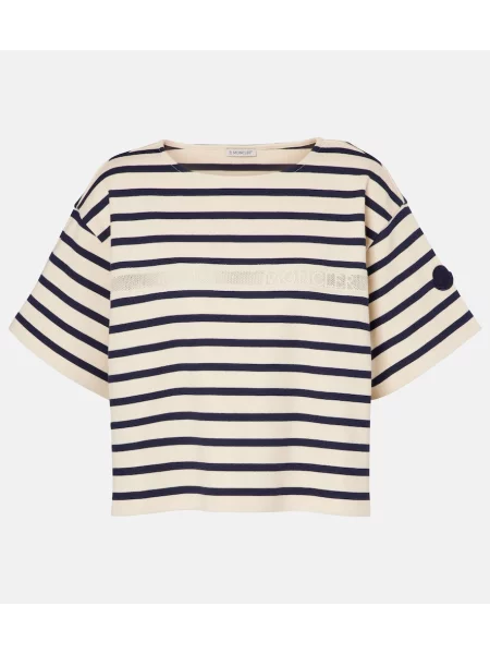 Tricou Moncler cu dungi din jerseu alb