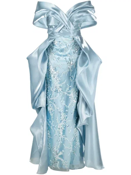 Długa sukienka maxi Gaby Charbachy z cekinami garniturowa niebieska