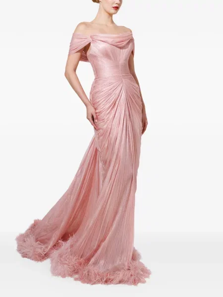 Rochie maxi Iris Serban cu pene roz