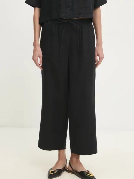 Dkny pantaloni din in femei lat high waist negru