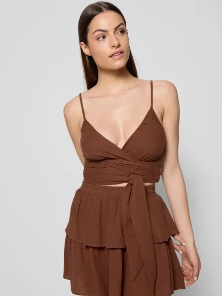 Bizuu pantaloni scurți OSTER high waist OSTER BRĄZOWY maro