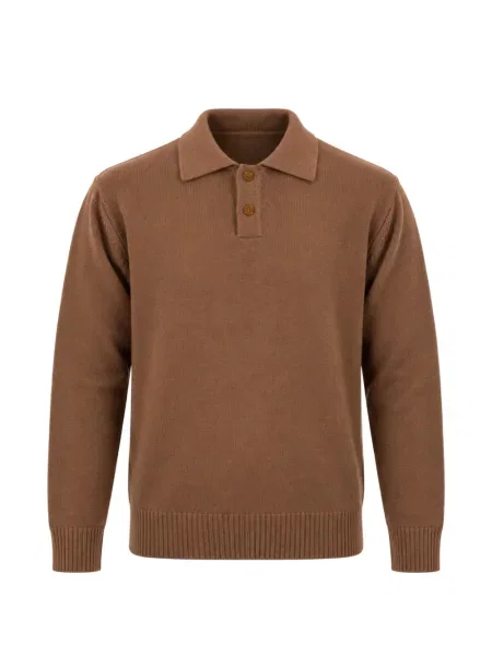 Lung tricou polo Daniele Fiesoli de lână maro