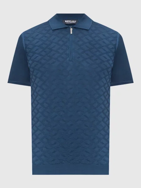 Поло із шовку у візерунок Bertolo Cashmere синє