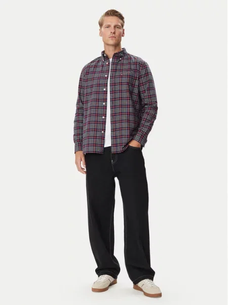 Tommy Hilfiger Marškiniai Oxford Tartan Tamsiai mėlyna