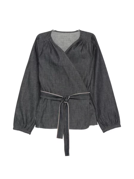 Bluzka Nine In The Morning z dekoltem w serek wiązana szara