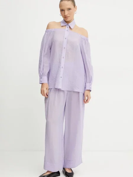 Patrizia Pepe spodnie szerokie high waist fioletowy