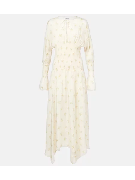 Rochie maxi Ganni cu imagine de costum bej