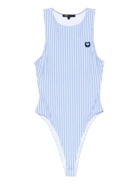 Body Maje cu broderie cu dungi albastru