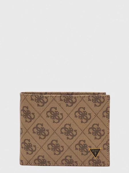 Шкіряний гаманець Guess бежевий