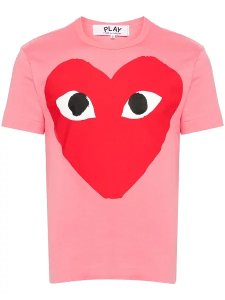 Tricou Comme Des Garcons Play cu imagine cu motiv cu inimi roz
