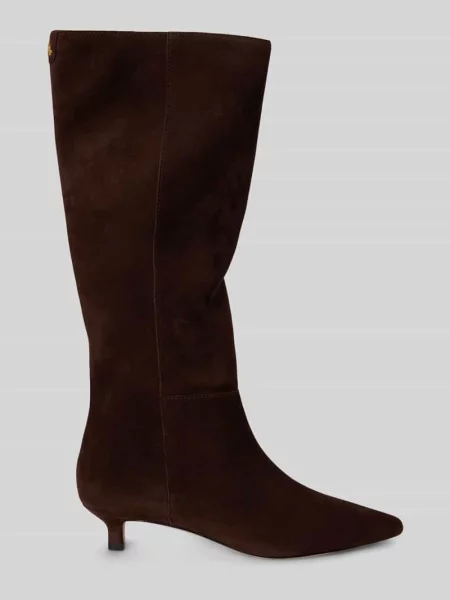 Kozaki z naturalnej skóry welurowej z detalem z logo Lauren Ralph Lauren
