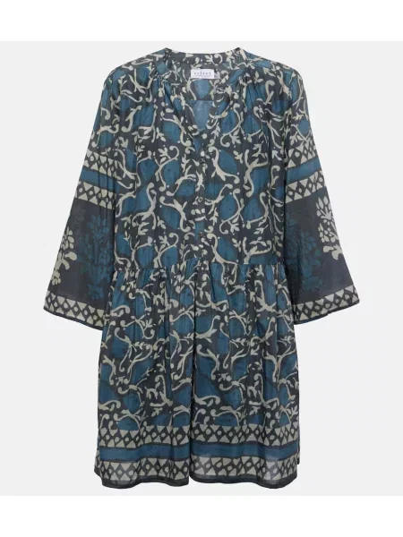 Rochie Velvet de mătase cu imagine albastru