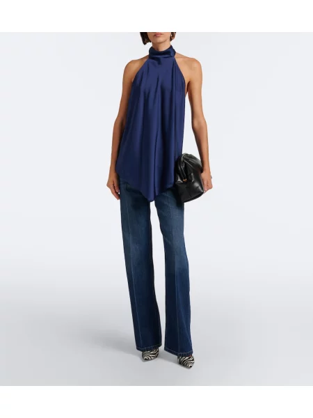 Saténový top Stella Mccartney s halter výstrihom modrá