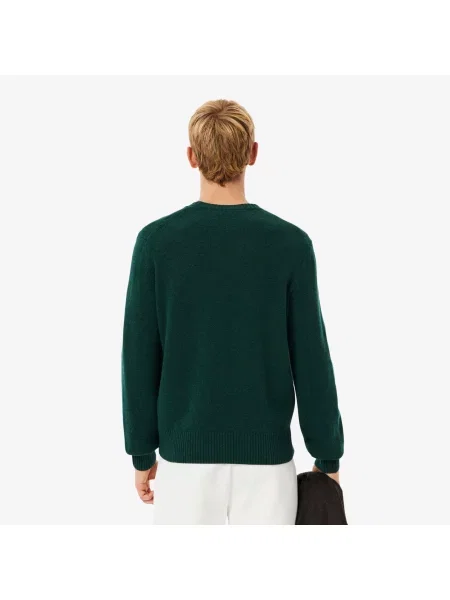 Lacoste Wełniany Sweter Z Okrągłym Kolnierzykiem zielony