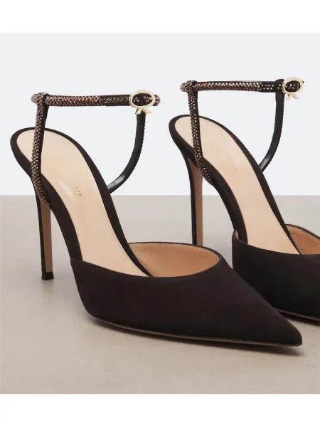 Pantofi cu toc Gianvito Rossi din piele de căprioară slingback maro