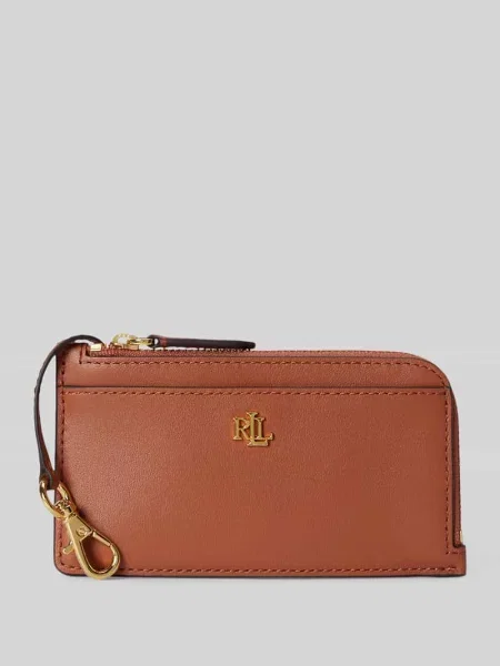 Portfel na drobne z naturalnej skóry Lauren Ralph Lauren brązowy