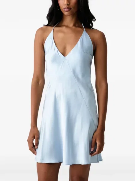 Rochie Bardot cu gât halter cu spatele deschis albastru