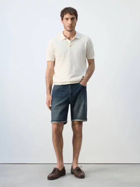 Bermudy dżinsowe slim fit Mężczyzna 46 MANGO MAN ciemnoniebieski