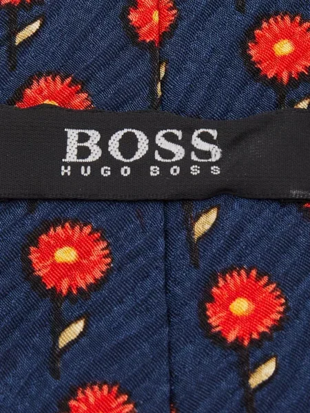 Μεταξωτή φλοράλ γραβάτα Boss με σχέδιο μπλε