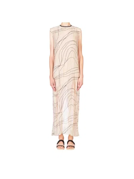 Maksi sukienka maxi Alysi z poduszkami na ramionach beżowa