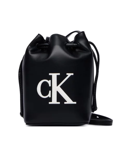 Calvin Klein Ročna torba Bold Ck Mini Bucket Crossbody Črna bela