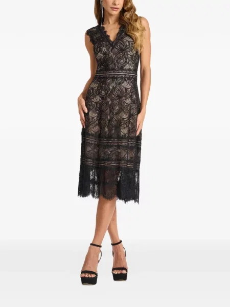 Rochie de dantelă Tadashi Shoji cu decolteu în V din dantelă de costum negru
