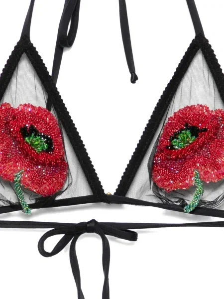 Costum de baie Mazzei cu model floral cu mărgele negru