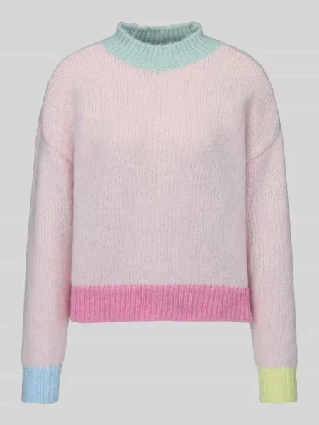 Sweter o kroju relaxed fit z blokowym łączeniem kolorów Only różowy