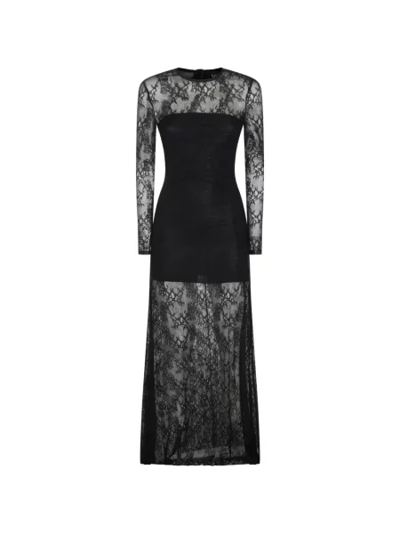Lung rochie Nissa din dantelă negru