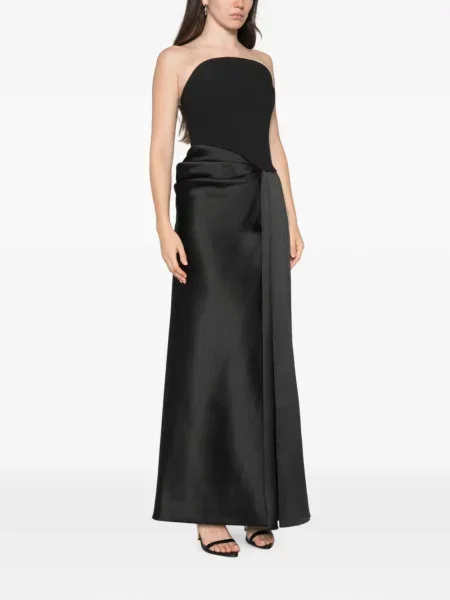 Rochie maxi Solace London drapată fără bretele negru