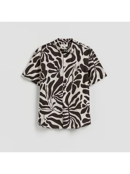 Reserved Lněná košile regular fit tmavě hnědá