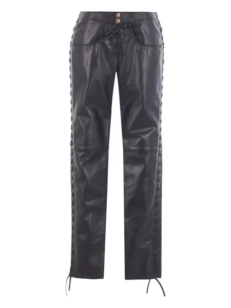 Pantaloni Isabel Marant cu șireturi din piele negru