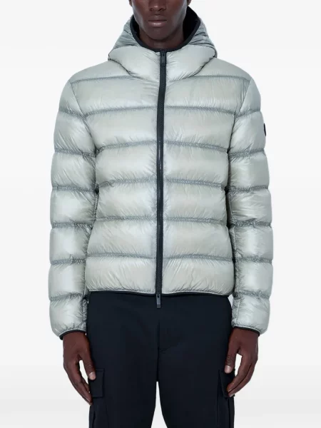Geacă cu puf Moncler cu glugă gri