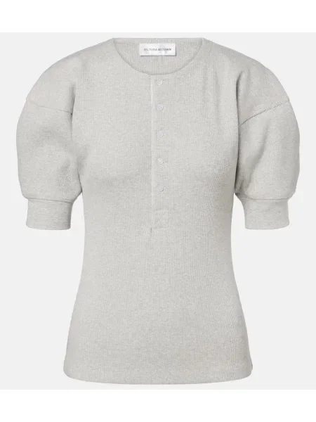 Cămașă Victoria Beckham cu guler henley gri