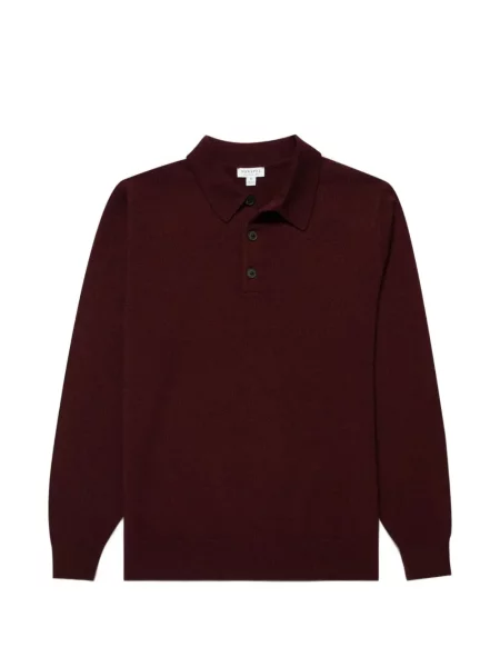 Tricou polo Sunspel din cașmir roșu