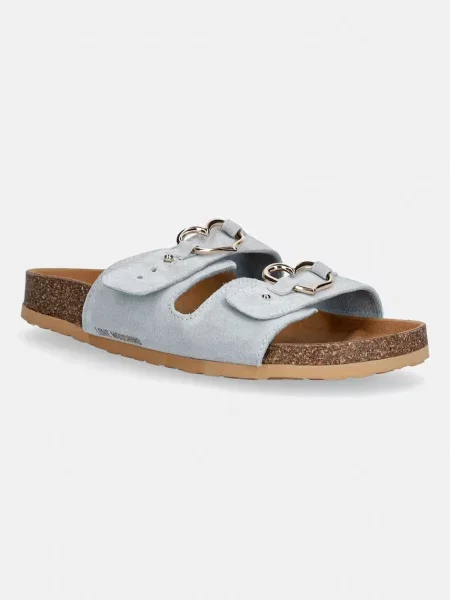 Love Moschino papuci pentru femei din piele întoarsă albastru
