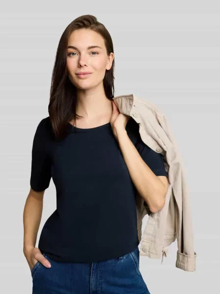 T-shirt o kroju regular fit z mieszanka bawełny Tom Tailor granatowa