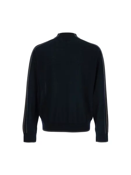 Sweter Emporio Armani wełniany z nadrukiem z dekoltem w serek niebieski