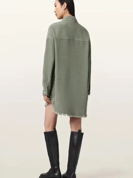 AllSaints rochie tip cămașă cu lyocell HETTIE verde